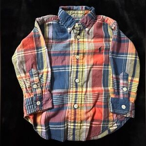 Ralph Lauren Toddler Plaid Button Down Shirt Boys 18M Pony Logo Cotton
